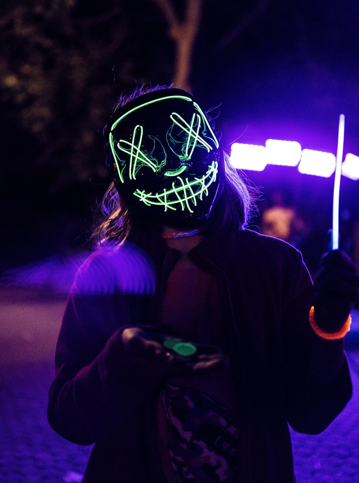 Neon Night Party - Glowing eyes and vibrant colors. Digital poster.