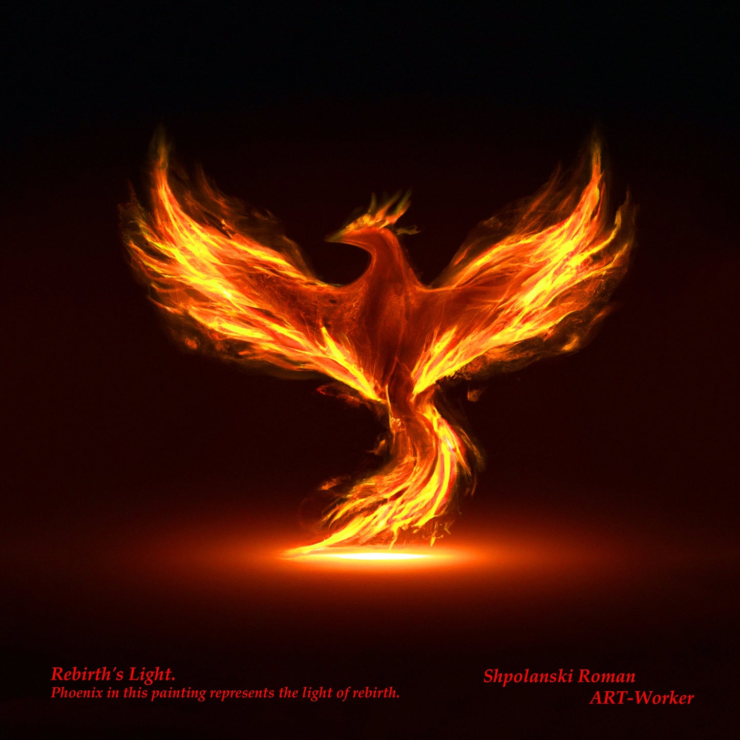 Rebirth Light. Fiery Phoenix. Embrace the Energy of Digital Emotions. Digital poster.