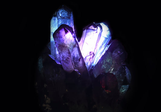 The Mystical Beauty of Blue Illuminated Black Phantom Quartz. Digital poster.