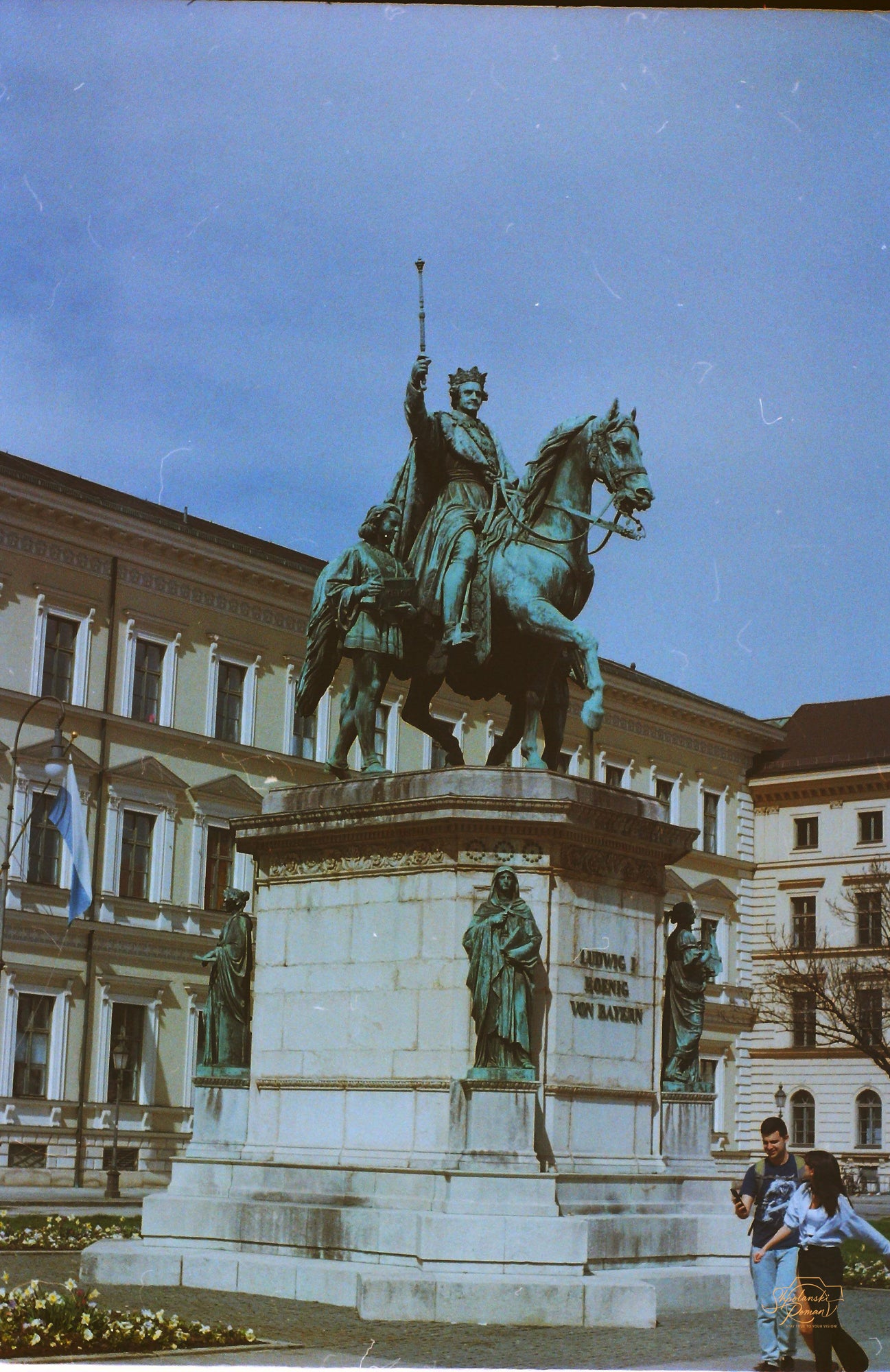 Equestrian monument to King Ludwig I in Munich, analogue film look