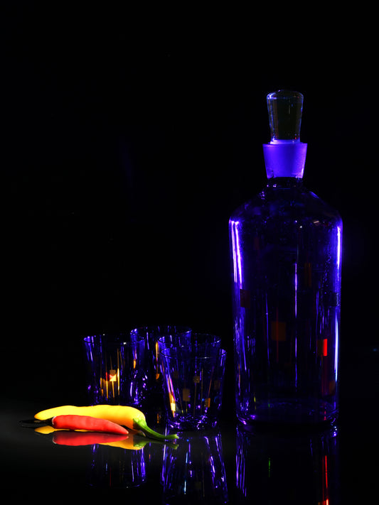 Cheers and Peppers: Retro Spirits in Blue Light. Digital Poster.