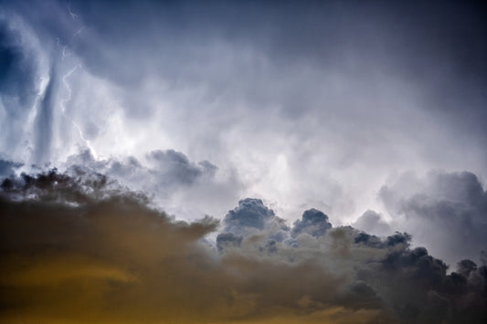 The Thunderous Harmony of a Tempest Night. Close-Up Thunder: Intense Lightning Strikes. Digital poster.