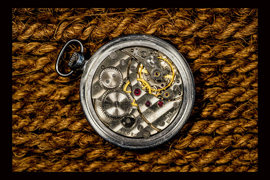 Inverted Pocket Watches with Visible Gears. Digital poster.