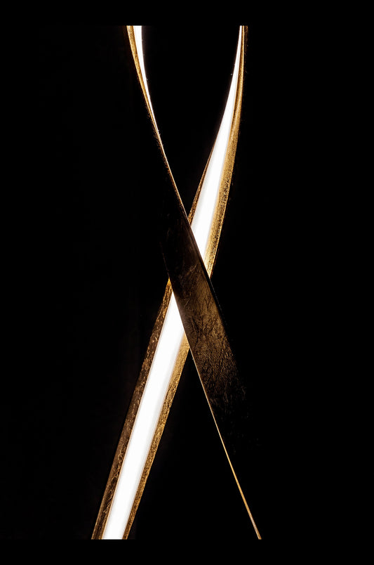 Duality. Crossed X LED Strips in Golden Frame. Digital poster.
