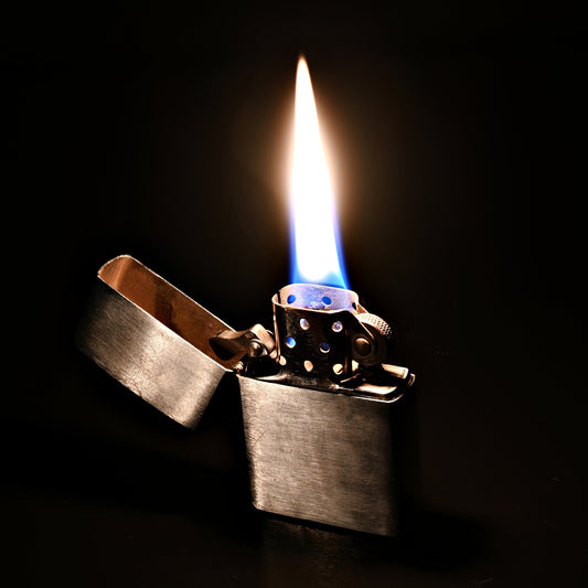 Flaming Lighter in Night. Intense Flames: Captivating Digital Photo. Digital poster.