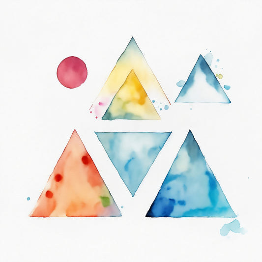 Playful Watercolor Design: Circle Triangle Square Logo. Digital poster.