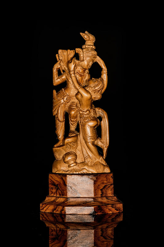 Joyful Divine: A Playful Wood Carving of Lord Krishna. Digital poster.