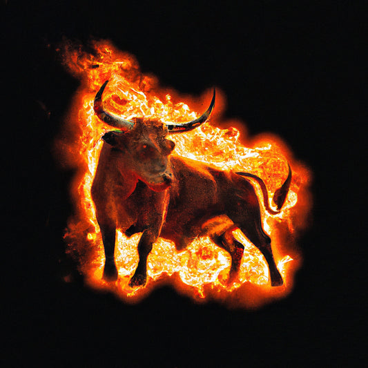 Raging Inferno: The Fiery Bull. Embrace the Energy of Digital Emotions -Exclusive Artwork.. Digital poster.